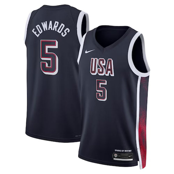 Unisex Men's USA Basketball Team #5 Anthony Edwards 2024 Summer Olympics Swingman Jersey  Navy  (2)