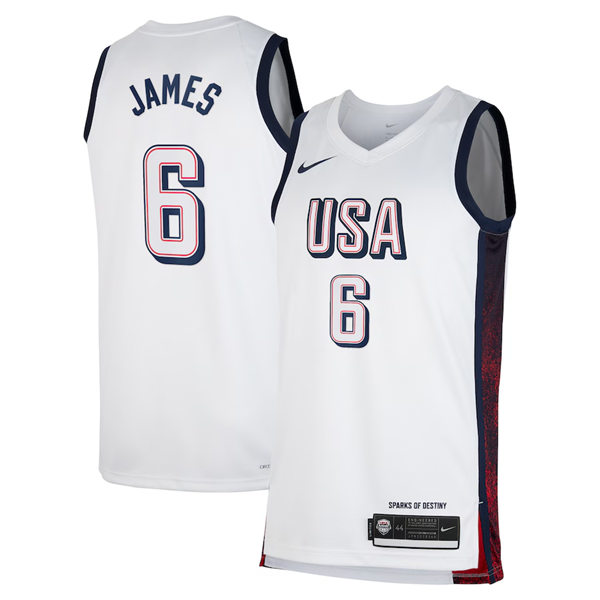 Unisex Men's USA Basketball Team #6 LeBron James 2024 Summer Olympics Swingman Jersey White(2)