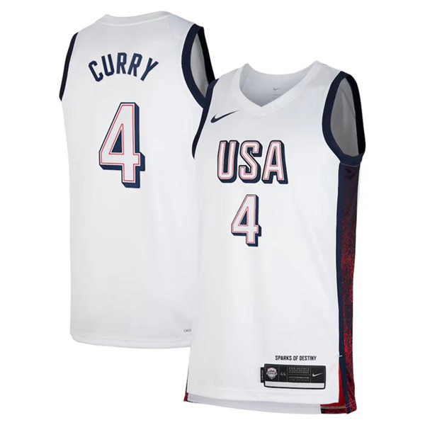 Unisex Men's USA Basketball Team #4 Stephen Curry 2024 Summer Olympics Swingman Jersey White