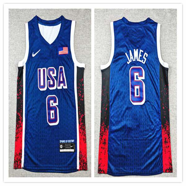 Men's USA Basketball Team #6 LeBron James 2024 Summer Olympics Swingman Jersey  Navy
