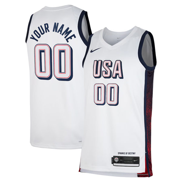 Unisex Men's USA Basketball Team Custom 2024 Summer Olympics Swingman Jersey White