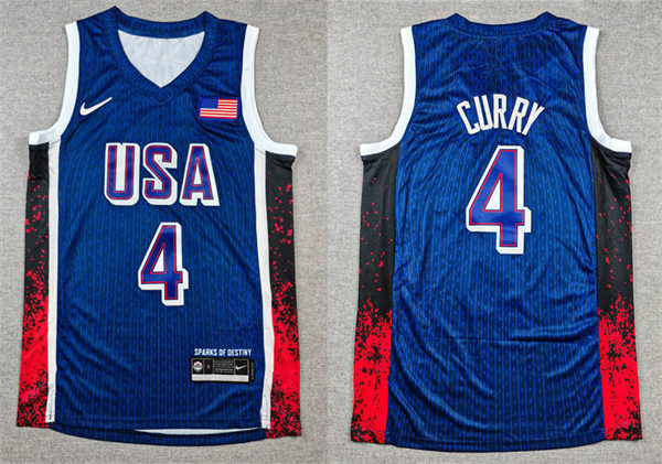 Men's USA Basketball Team #4 Stephen Curry 2024 Summer Olympics Swingman Jersey  Navy