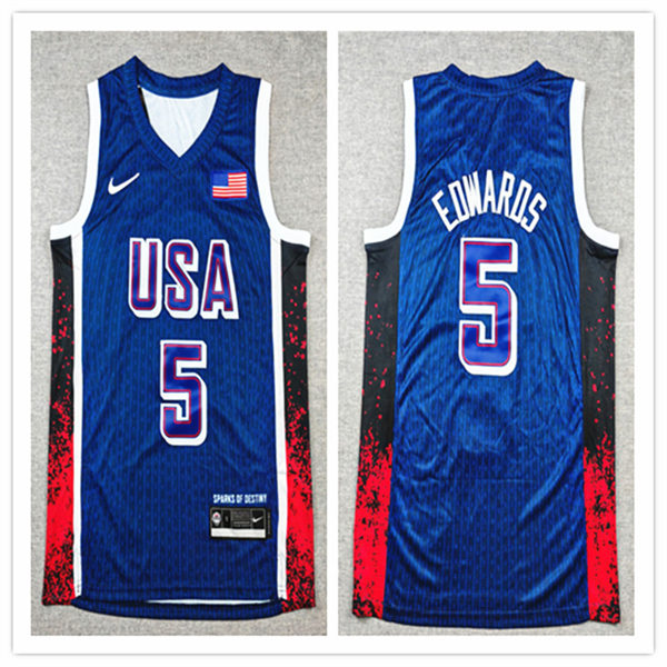 Men's USA Basketball Team #5 Anthony Edwards 2024 Summer Olympics Swingman Jersey  Navy