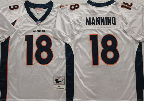 Mens Denver Broncos #18 Peyton Manning White 2015 Throwback Jersey