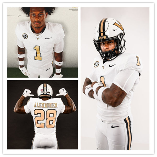 Men's Youth Vanderbilt Commodores Custom Nike 2024 White Gold College Football Game Jersey