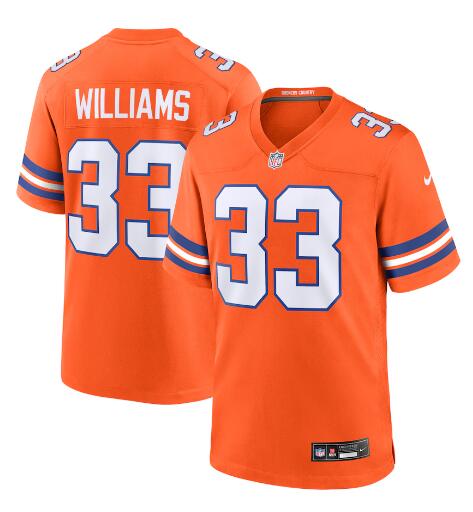 Mens Denver Broncos #33 Javonte Williams Nike Mile High Collection 1977 Throwback F.U.S.E. Limited Jersey - Orange