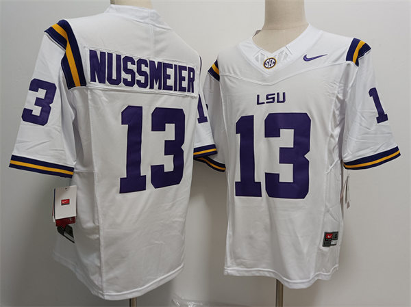 Mens LSU Tigers#13 Garrett Nussmeier 2024 F.U.S.E. Limited White College Football Game Jersey
