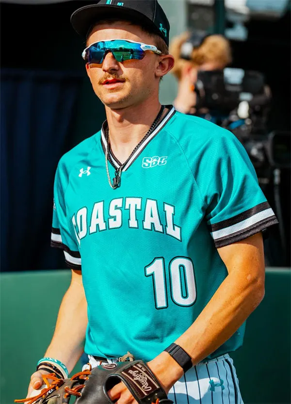 Mens Youth Coastal Carolina Chanticleers Custom Teal Pullover College Baseball Game Jersey