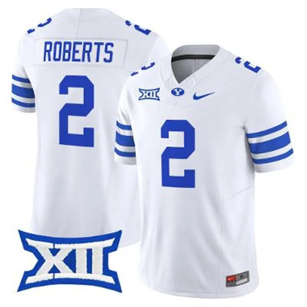 BYU Cougars #2 Chase Roberts White Royal College Football Game Jersey