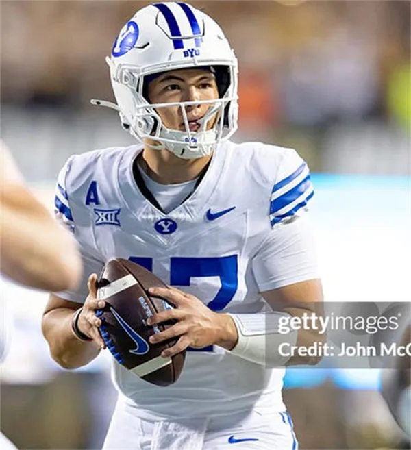 BYU Cougars #47 Bear Bachmeier White Royal College Football Game Jersey