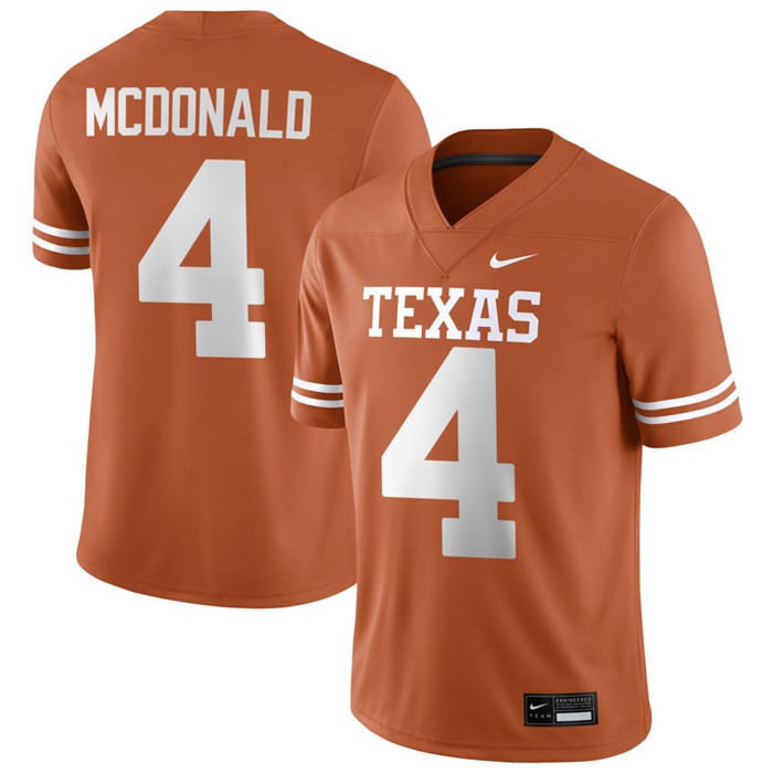 Texas Longhorns #4 Jelani McDonald 2025 SEC Orange College Football Game Jersey