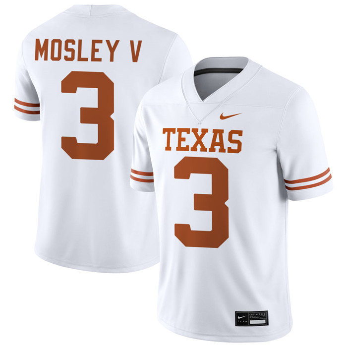Texas Longhorns #3 Emmett Mosley V 2025 SEC White College Football Game Jersey
