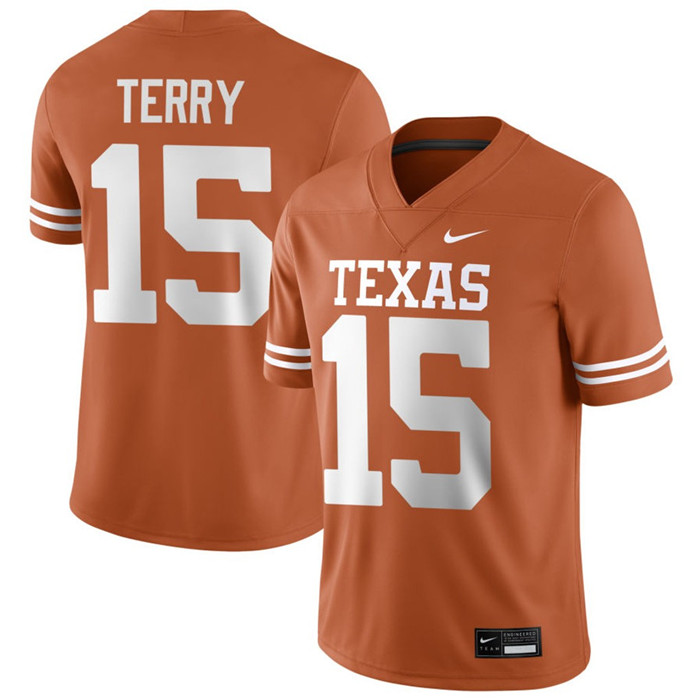 Texas Longhorns #15 Justus Terry 2025 SEC Orange College Football Game Jersey