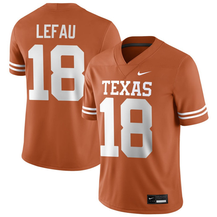 Texas Longhorns #18 Liona Lefau 2025 SEC Orange College Football Game Jersey