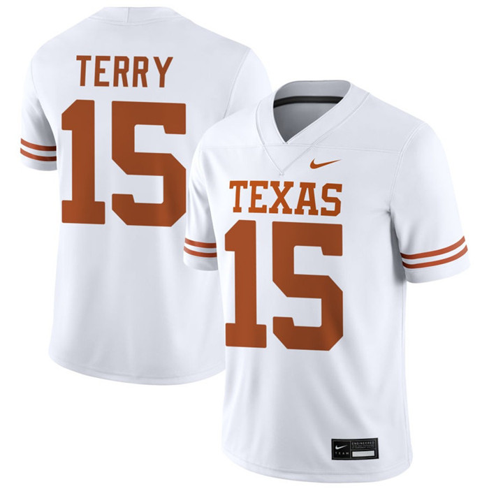 Texas Longhorns #15 Justus Terry 2025 SEC White College Football Game Jersey