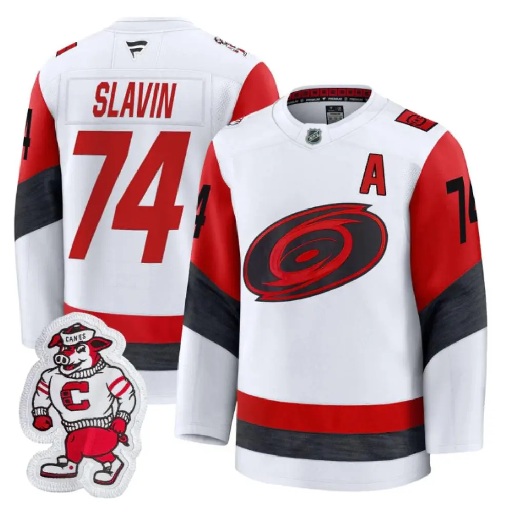 Men's Carolina Hurricanes #74 Jaccob Slavin Fanatics 2025 White Away Premium Player Jersey