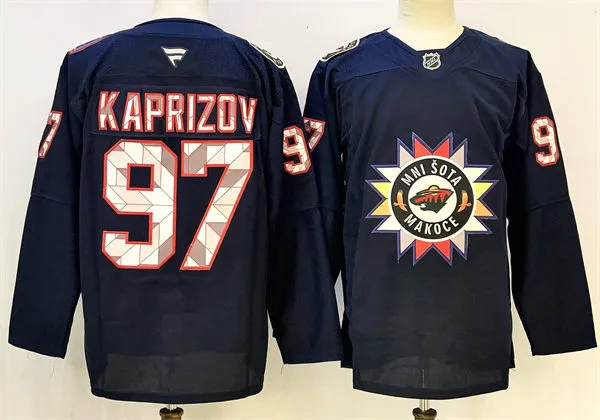 Men's Minnesota Wild #97 Kirill Kaprizov Fanatics Navy 2024 Military Appreciation  Practice Jersey