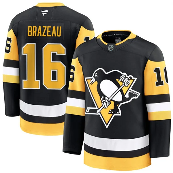 Mens Pittsburgh Penguins #16 Justin Brazeau Fanatics Home Black Premium Player Jersey