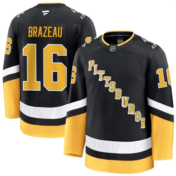 Mens Pittsburgh Penguins #16 Justin Brazeau Fanatics Black Alternate Throwback Jersey