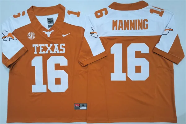 Mens Texas Longhorns #16 Arch Manning Orange White F.U.S.E. Limited SEC Football Jersey