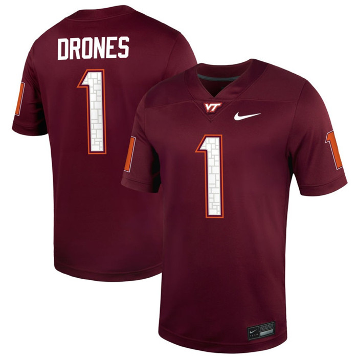 Virginia Tech Hokies #1 Kyron Drones Nike 2025 Maroon College Game Football Jersey