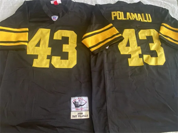 Mens Pittsburgh Steelers #43 Troy Polamalu Black Gold Legacy Throwback Jersey