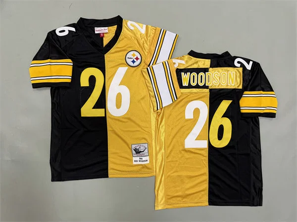 Men's Pittsburgh Steelers #26 Rod Woodson Black Gold Split Two Tone Throwback Jersey