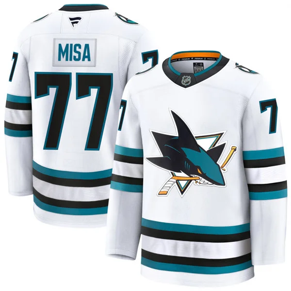 Mens San Jose Sharks #77 Michael Misa Fanatics White Away Premium Jersey
