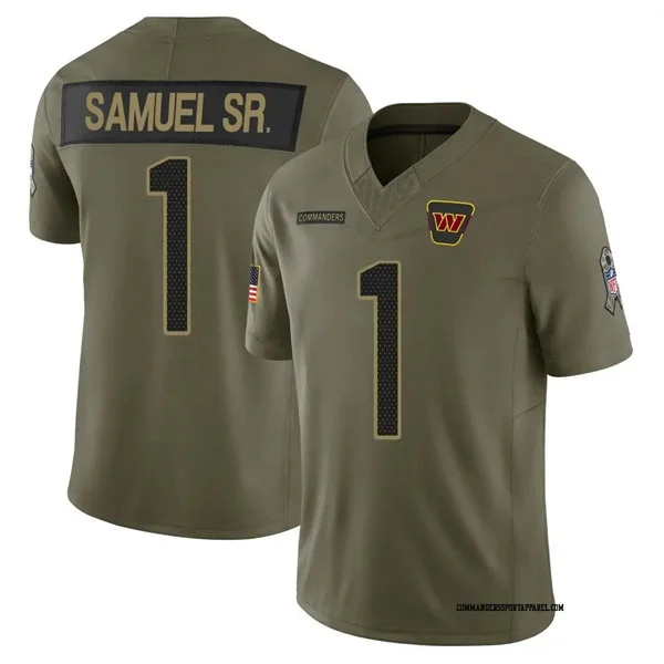 Mens Washington Commanders #1 Deebo Samuel Sr Nike 2025 Salute to Service Limited Jersey - Olive