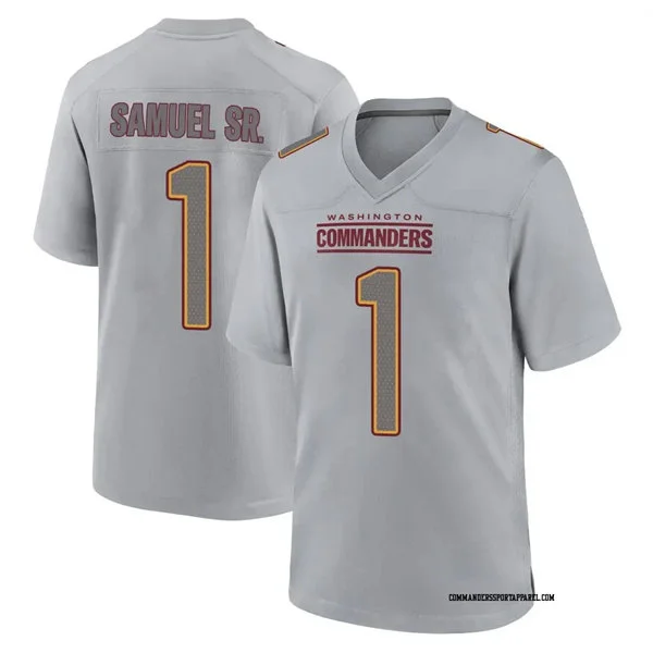 Mens Washington Commanders #1 Deebo Samuel Sr Gray Atmosphere Fashion Game jersey