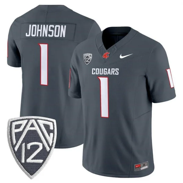 Washington State Cougars #1 Angel Johnson 2025 Charcoal Football Game Jersey