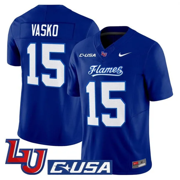 Liberty Flames #15 Ethan Vasko Nike 2025 Navy College Football Jersey