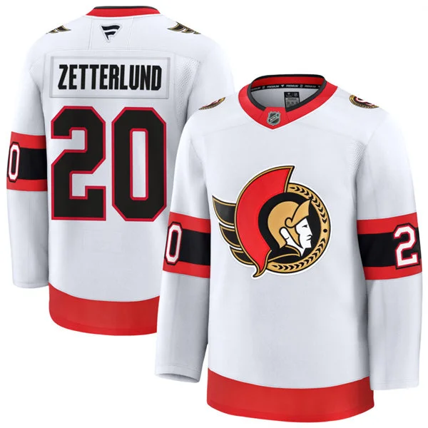 Men's Ottawa Senators #20 Fabian Zetterlund Fanatics White Away Premium Jersey