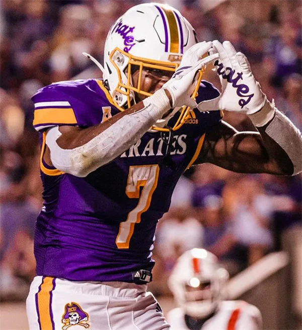 East Carolina Pirates #7 London Montgomery 2025 Purple White Football Game Jersey