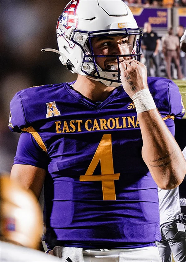 East Carolina Pirates #4 Katin Houser 2025 Purple Gold Football Game Jersey
