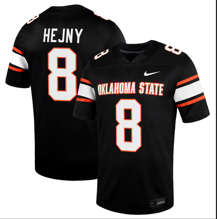 Oklahoma State Cowboys #8 Hauss Hejny   Nike  2025 Black College Football Jersey