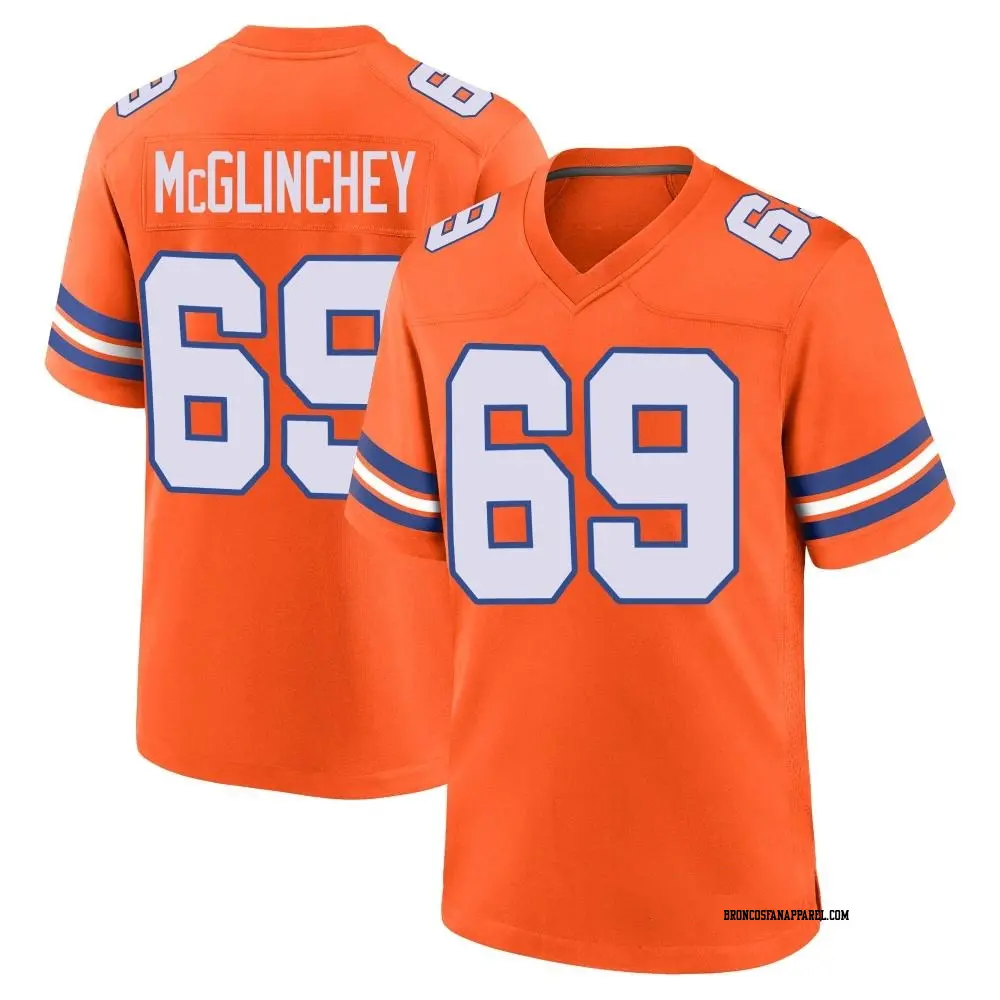 Mens Denver Broncos #69 Mike McGlinchey Orange Mile High Collection 1977 Throwback F.U.S.E. Limited Jersey