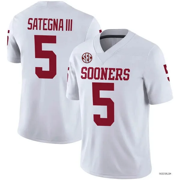Oklahoma Sooners #5 Isaiah Sategna III 2025 SEC White Football Game Jersey