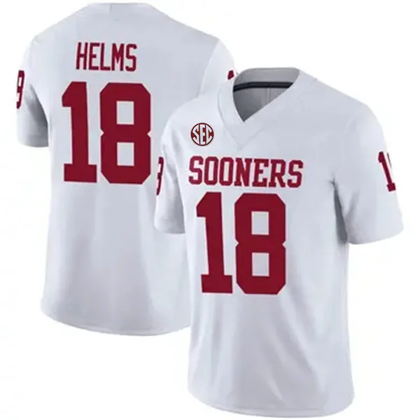 Oklahoma Sooners #18 Kaden Helms 2025 SEC White Football Game Jersey