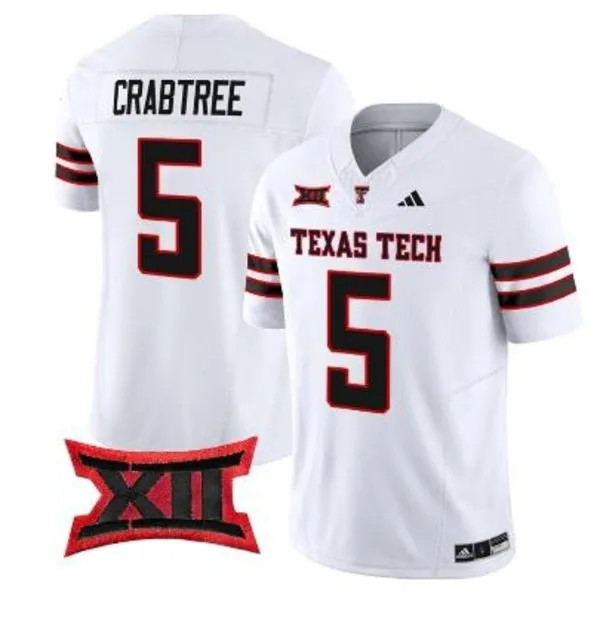 Texas Tech Red Raiders #5 Michael Crabtree 2025 White Football Game Jersey