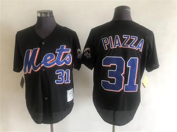 Men's New York Mets #31 Mike Piazza Mitchell & Ness Black Cooperstown Collection Mesh Batting Practice Jersey
