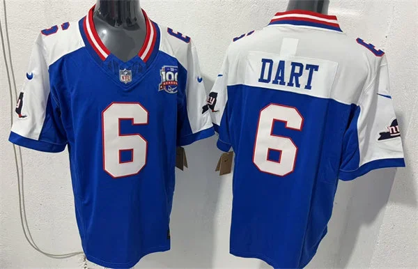 Men's New York Giants #6 Jaxson Dart Royal White Gratitude Limited Jersey(5)