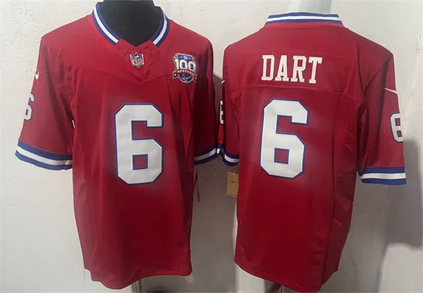 Men's New York Giants #6 Jaxson Dart  Red 100TH Replic Limited Jersey(3)
