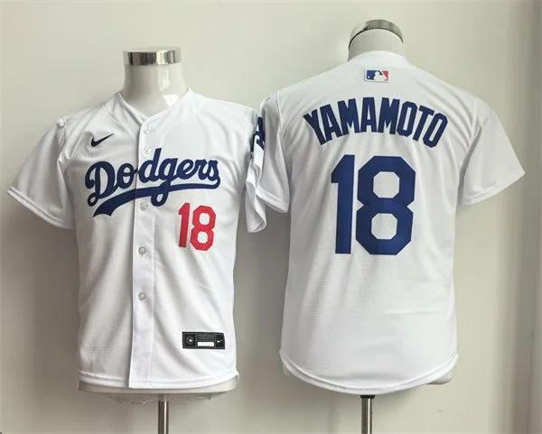 Youth Los Angeles Dodgers #18 Yoshinobu Yamamoto White Limited Jersey