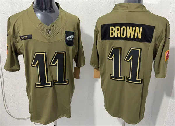 Mens Philadelphia Eagles #11 A. J. Brown Nike 2025 Salute to Service Limited Jersey - Olive