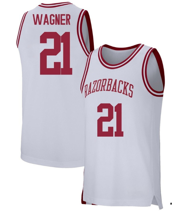 Arkansas Razorbacks #21 D. J. Wagner White Retro College Basketball Game Jersey