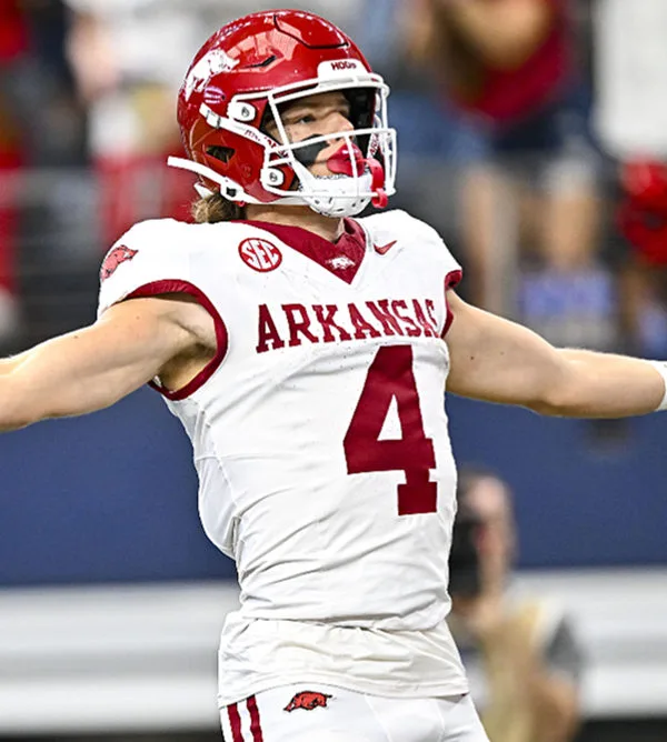 Arkansas Razorbacks #4 Isaac TeSlaa Nike 2024 White Football Game Jersey Arkansas Razorbacks #4 Isaac TeSlaa Nike 2024 White Football Game Jersey