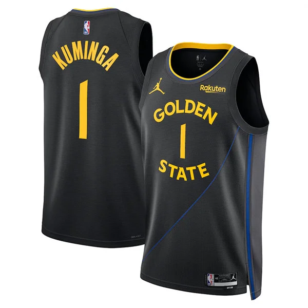 Mens Golden State Warriors #1 Jonathan Kuminga 2025-26 Black Statement Edition Swingman Jersey