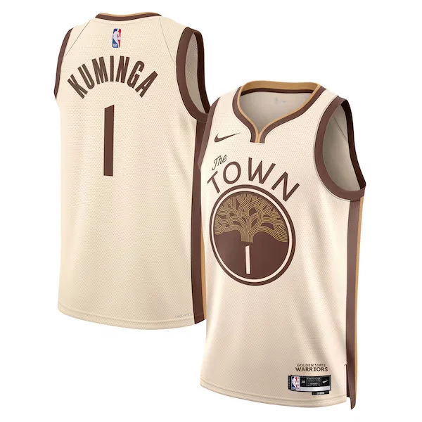 Mens Golden State Warriors #1 Jonathan Kuming 2025-26 Tan City Edition Swingman Jersey