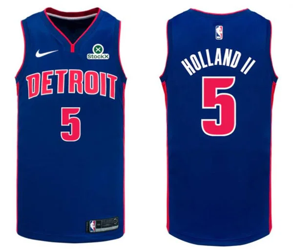 Mens Detroit Pistons #5 Ron Holland II Blue Icon Edition Swingman Jersey